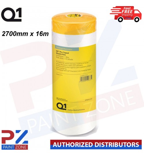 Q1 PRE TAPED WASHI MASKING FILM 2700mm X 16M Surface Paint Protection Indoor